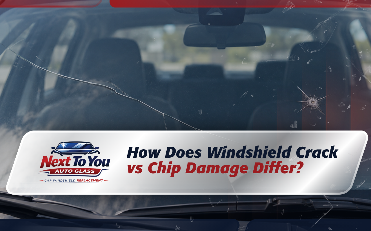 Side-by-side comparison of windshield crack and chip damage