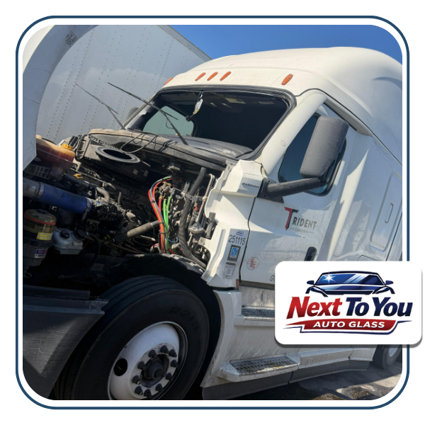 Mobile auto glass repair van parked on a Santa Ana street for on-site service.